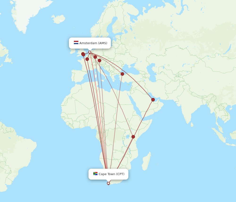 CPT to AMS flights and routes map