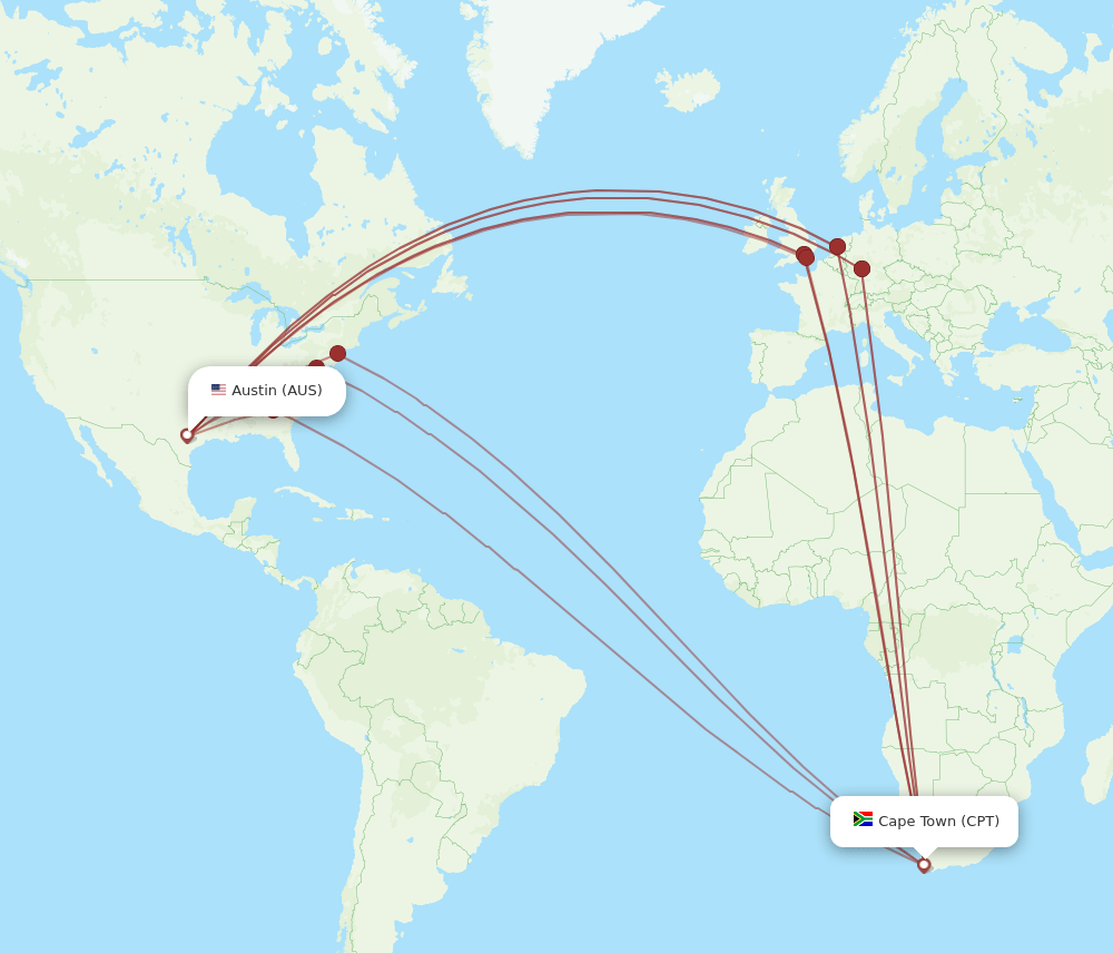CPT-AUS flight routes