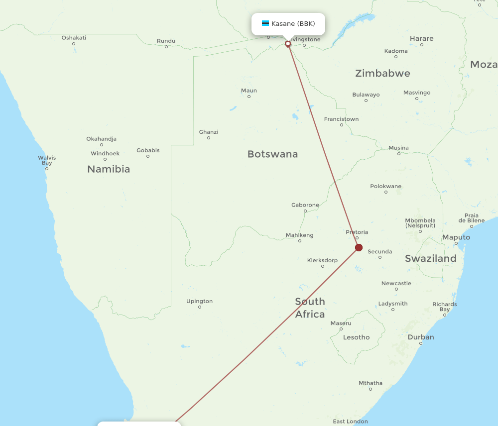 CPT to BBK flights and routes map
