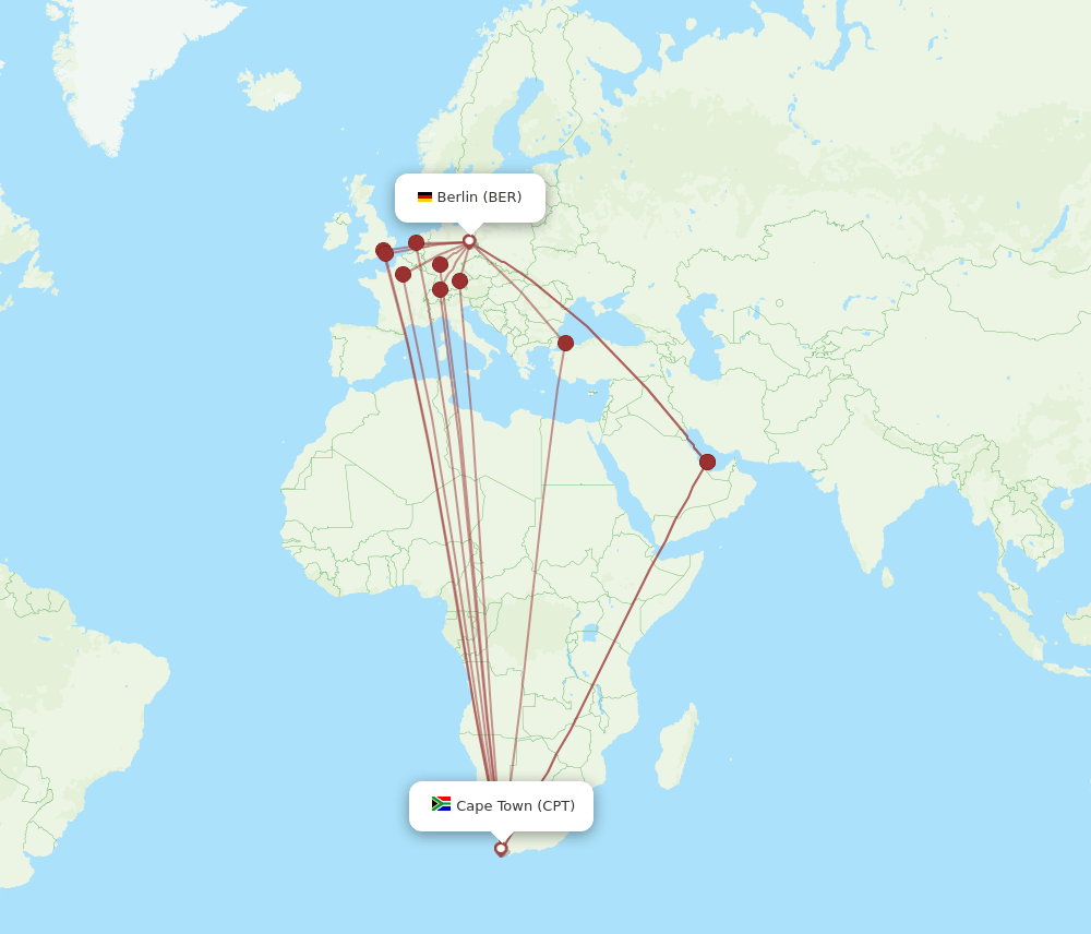 CPT to BER flights and routes map