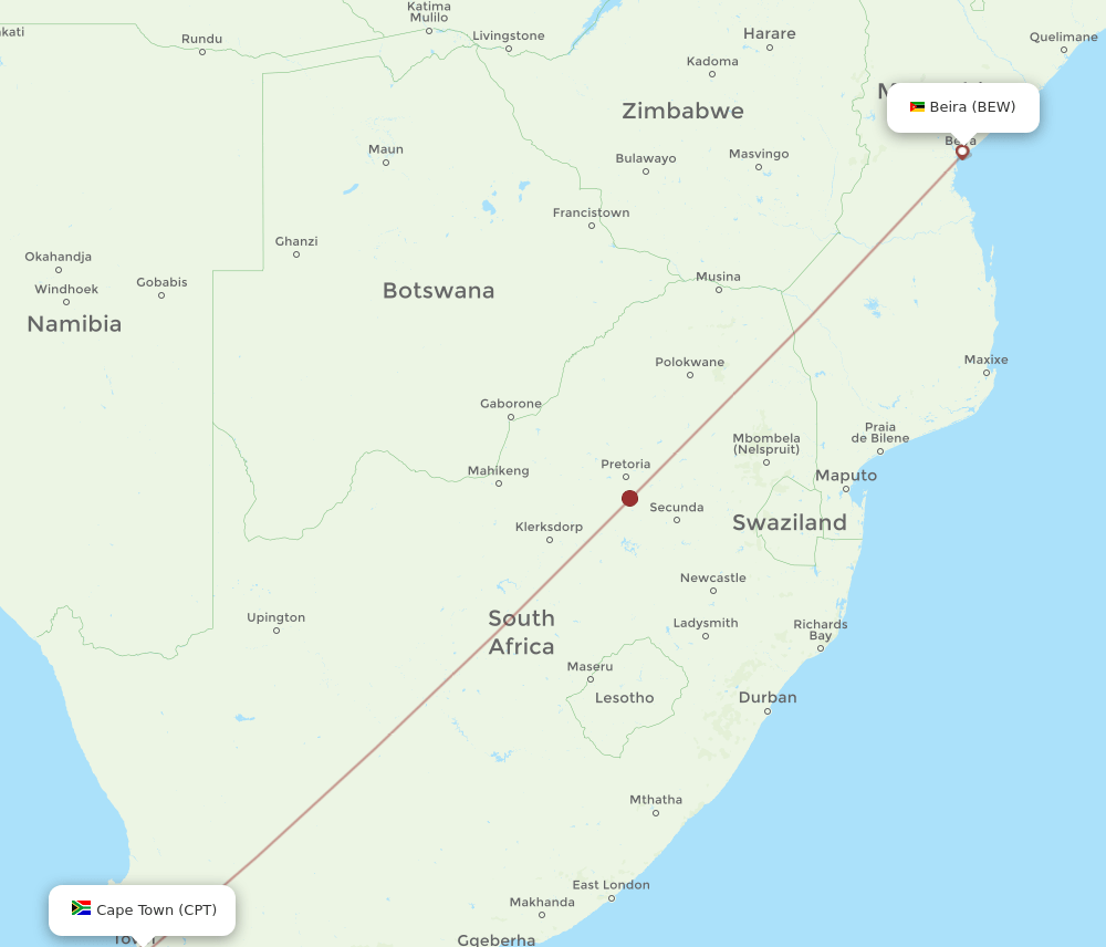 CPT-BEW flight routes