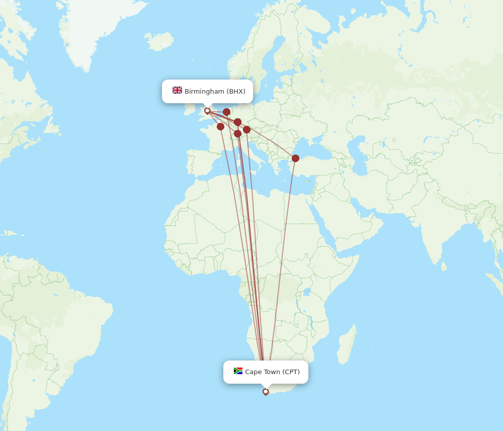CPT-BHX flight routes