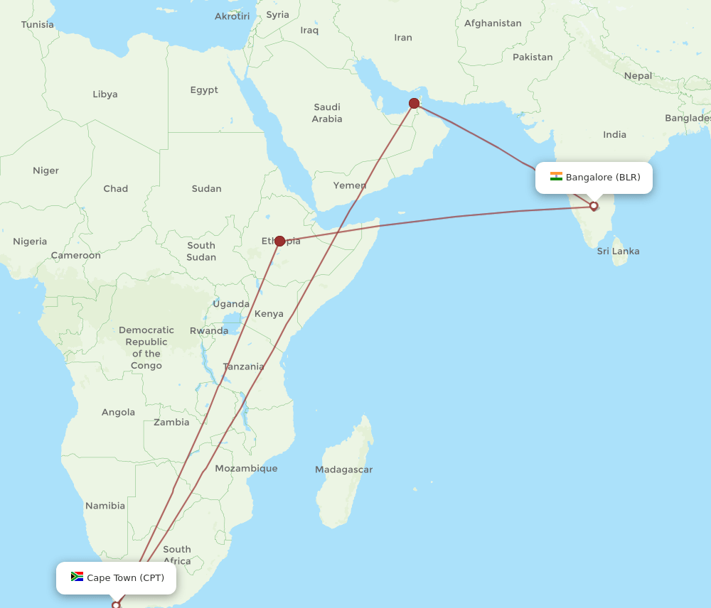 CPT-BLR flight routes