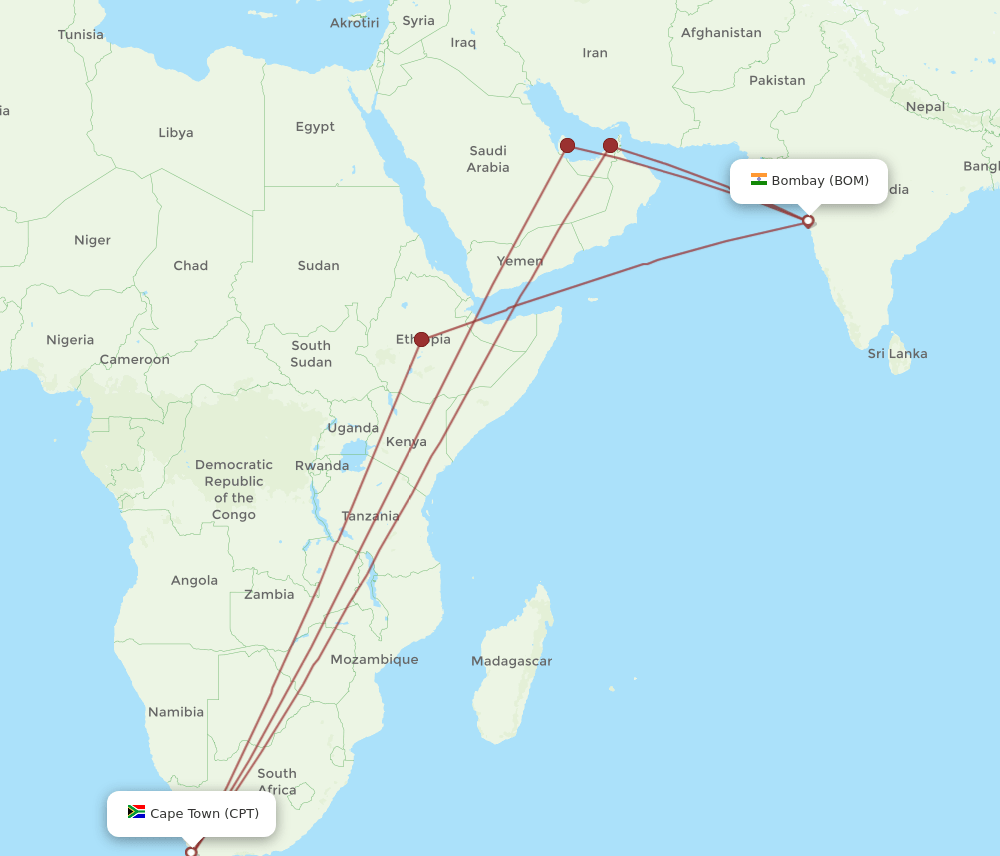 CPT-BOM flight routes