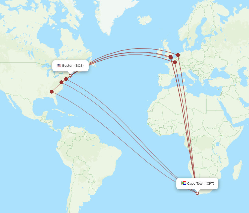 CPT-BOS flight routes