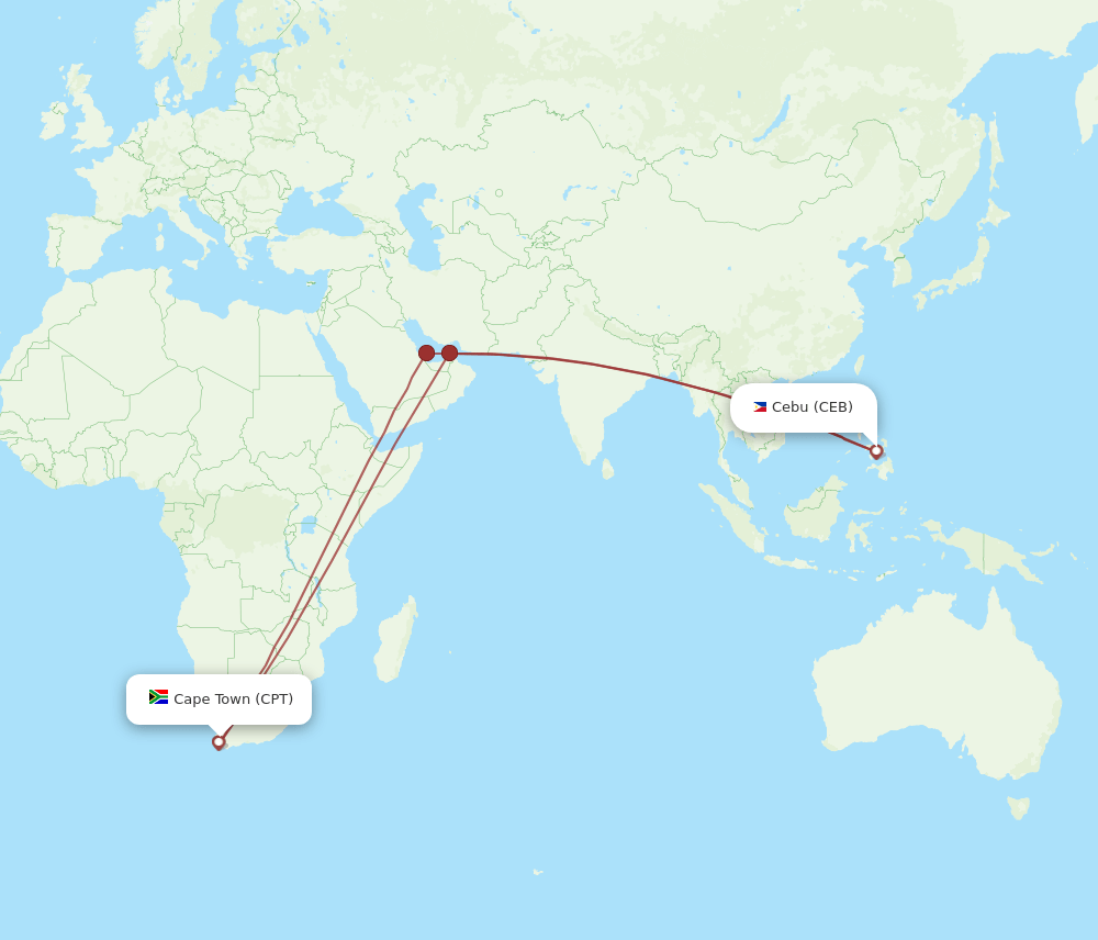 CPT to CEB flights and routes map