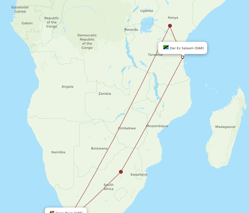 CPT-DAR flight routes