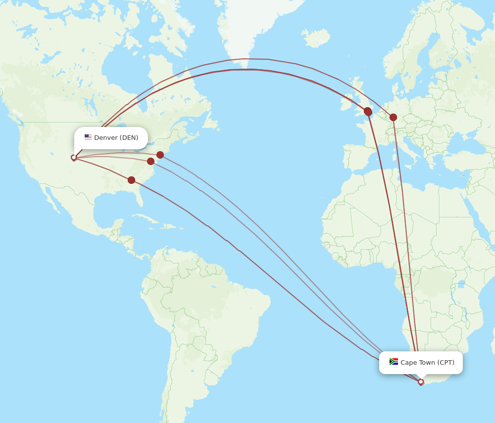 CPT-DEN flight routes