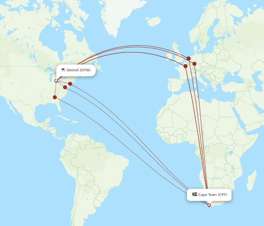 CPT-DTW flight routes