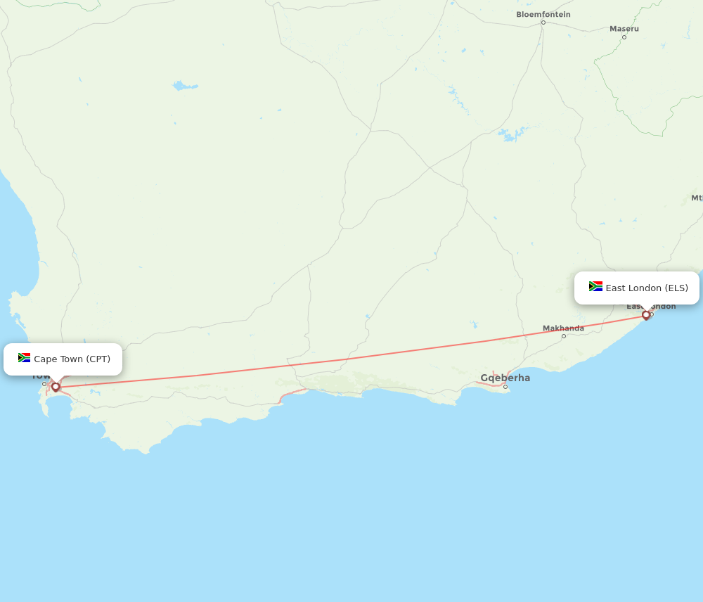CPT to ELS flights and routes map