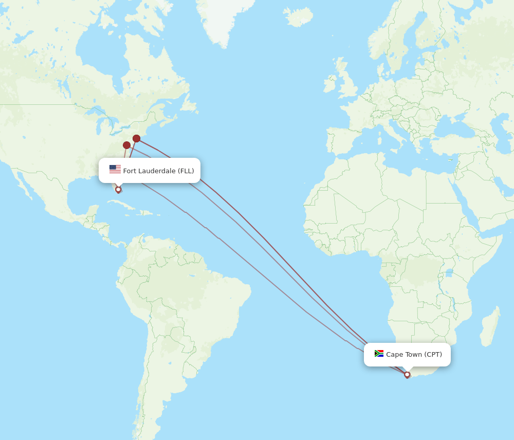 CPT to FLL flights and routes map