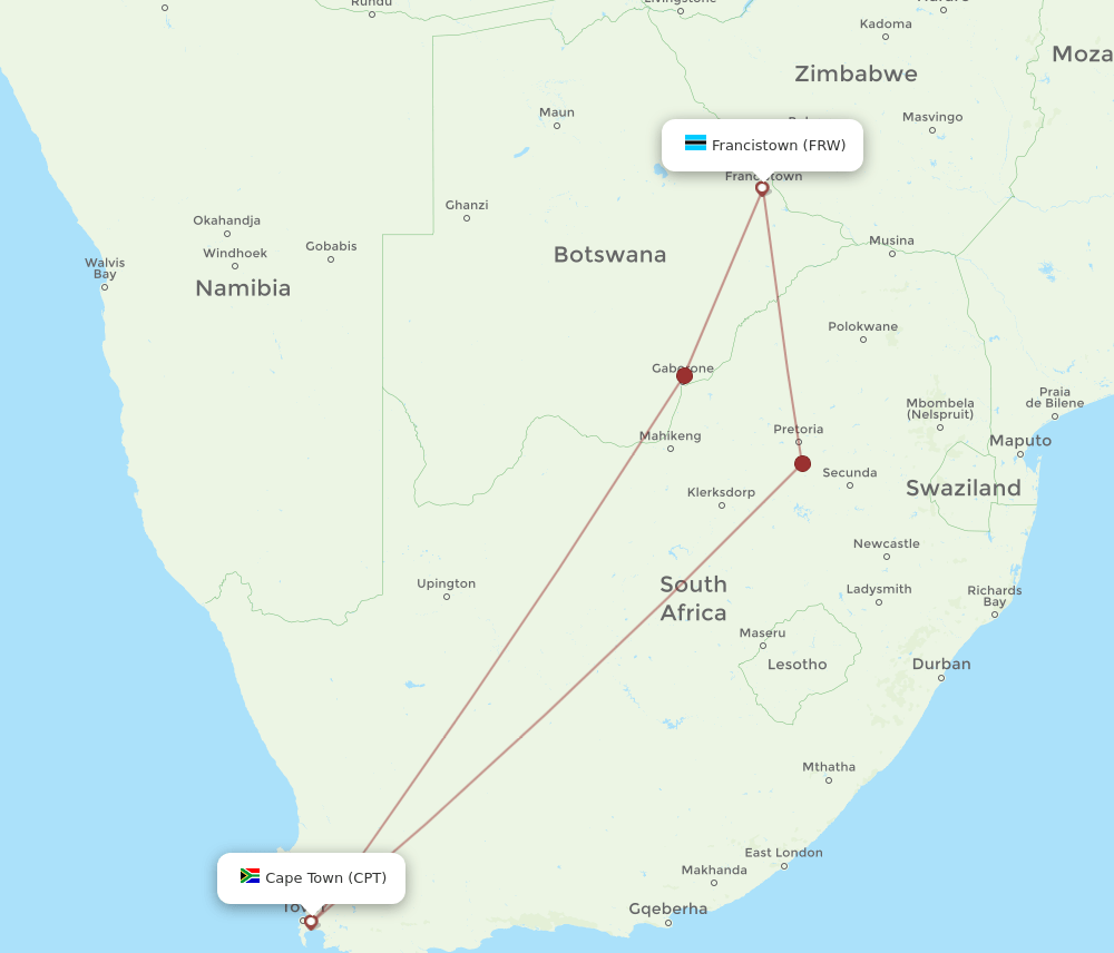 CPT-FRW flight routes