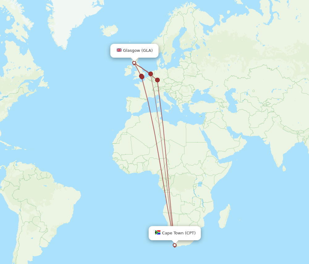 CPT-GLA flight routes