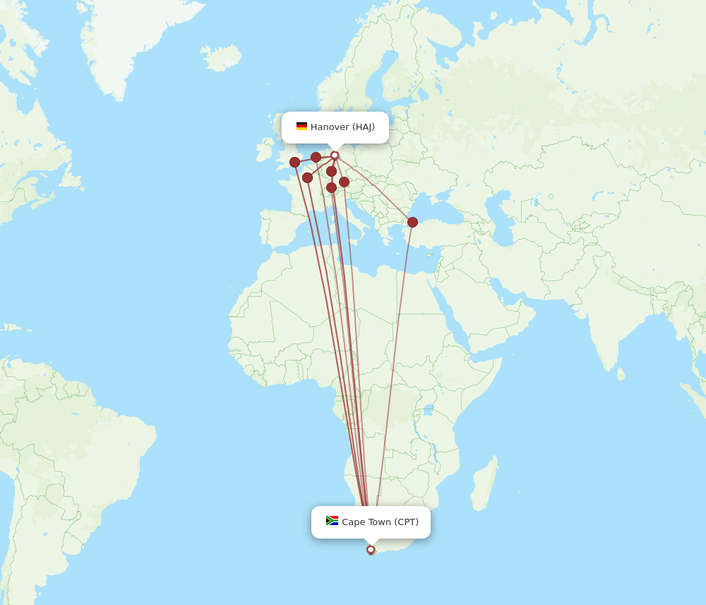 CPT to HAJ flights and routes map