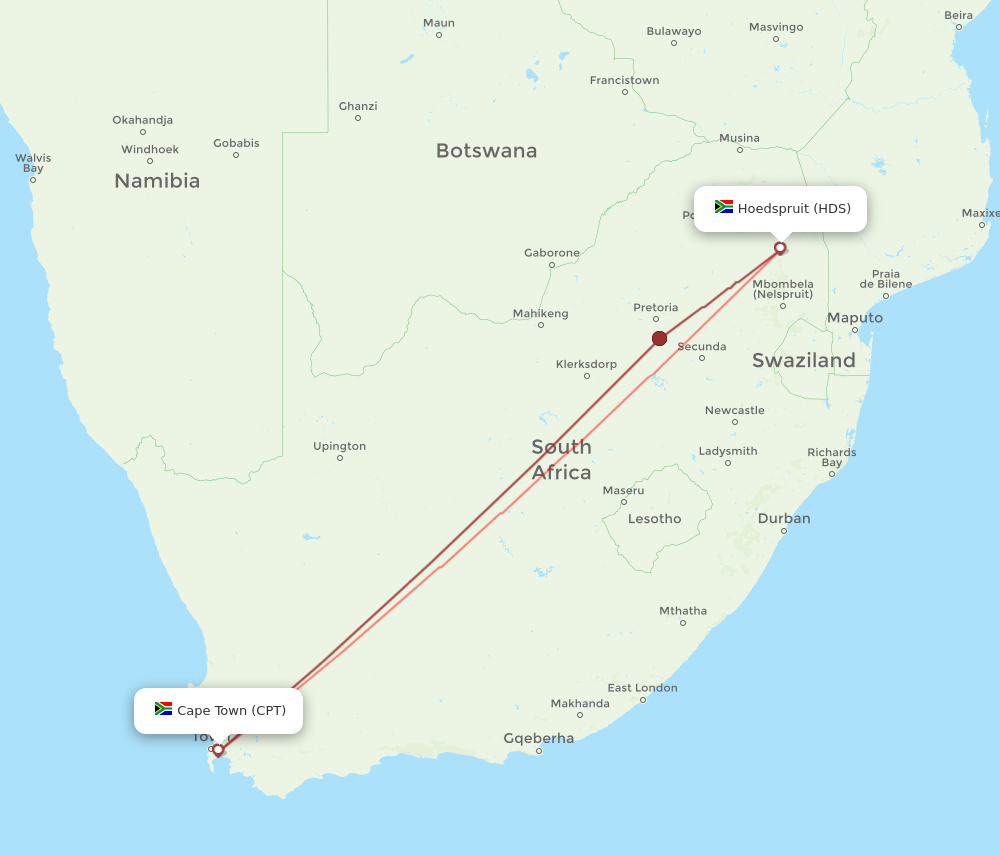 CPT to HDS flights and routes map