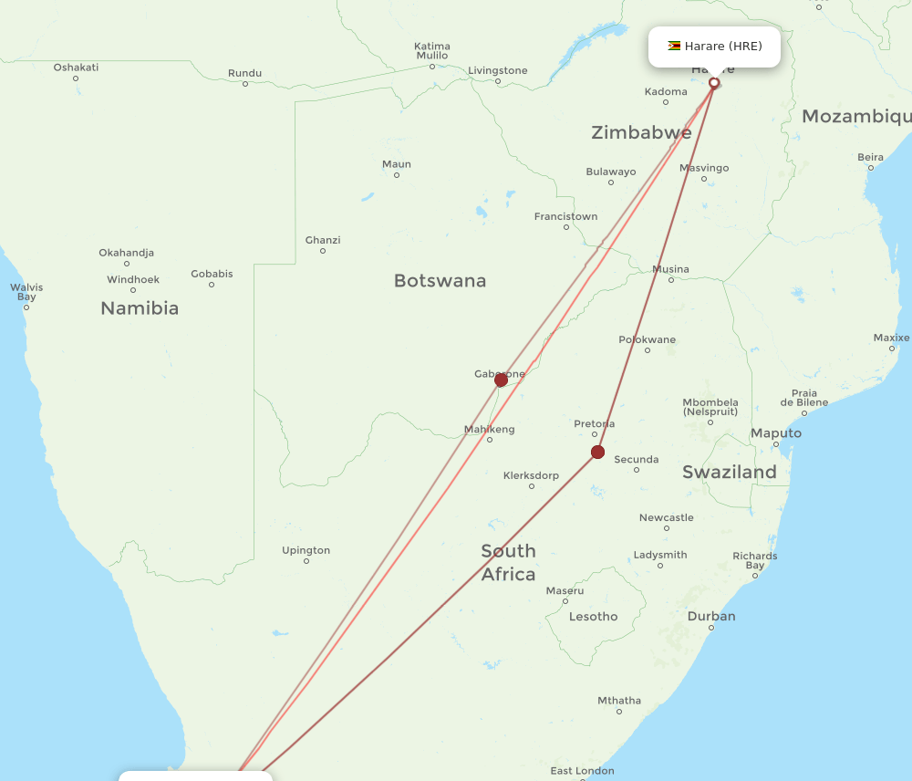 CPT to HRE flights and routes map