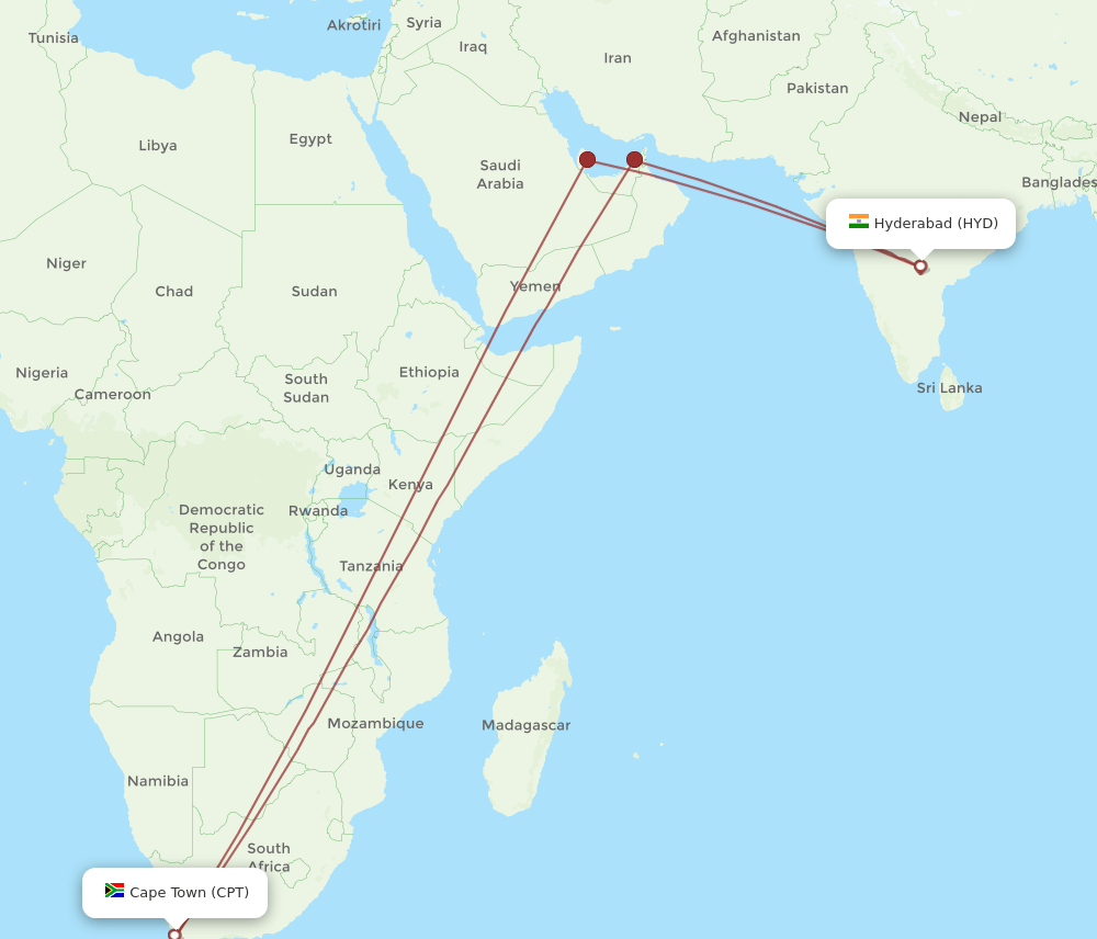 CPT-HYD flight routes