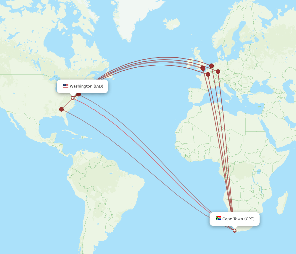 CPT-IAD flight routes