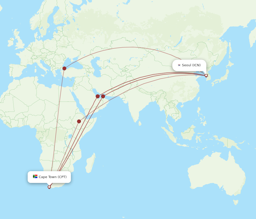 CPT-ICN flight routes