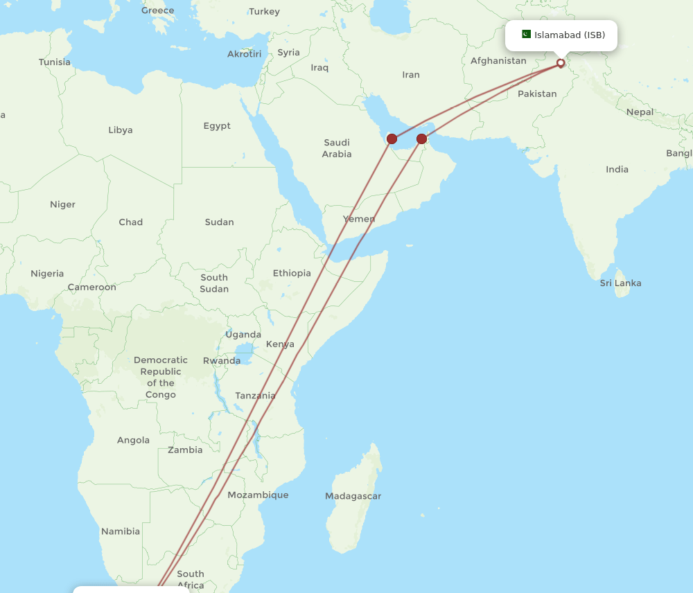 CPT-ISB flight routes