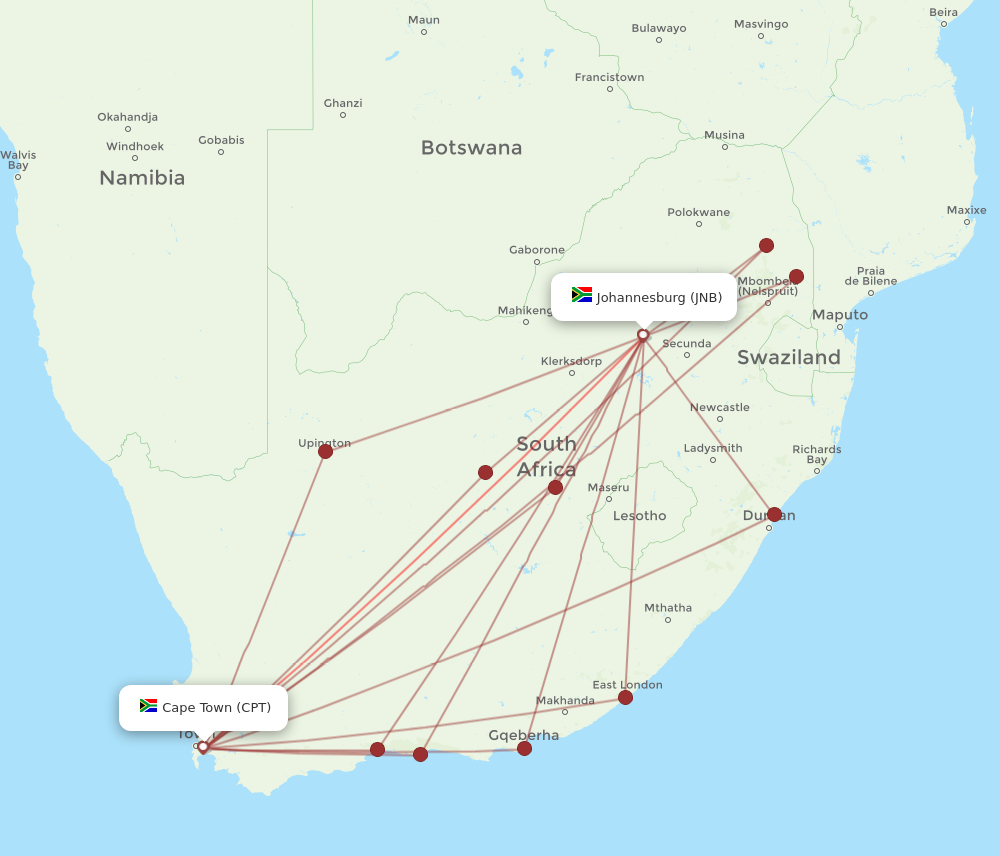 CPT to JNB flight route map
