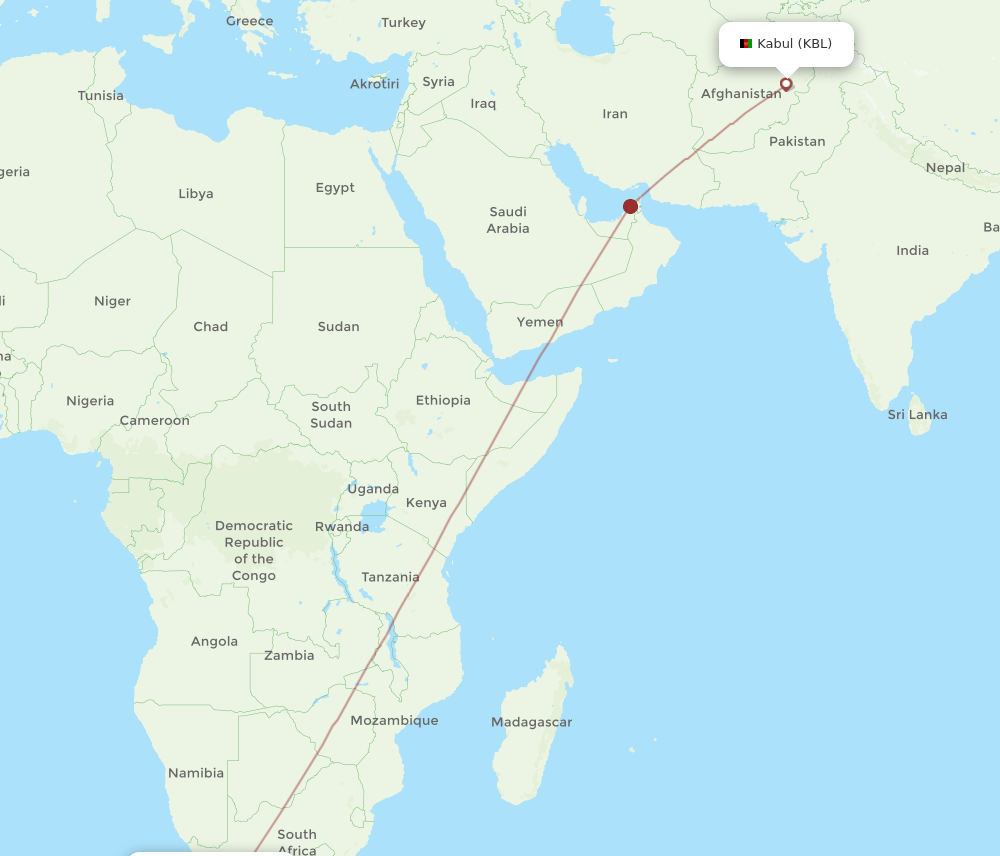 CPT-KBL flight routes