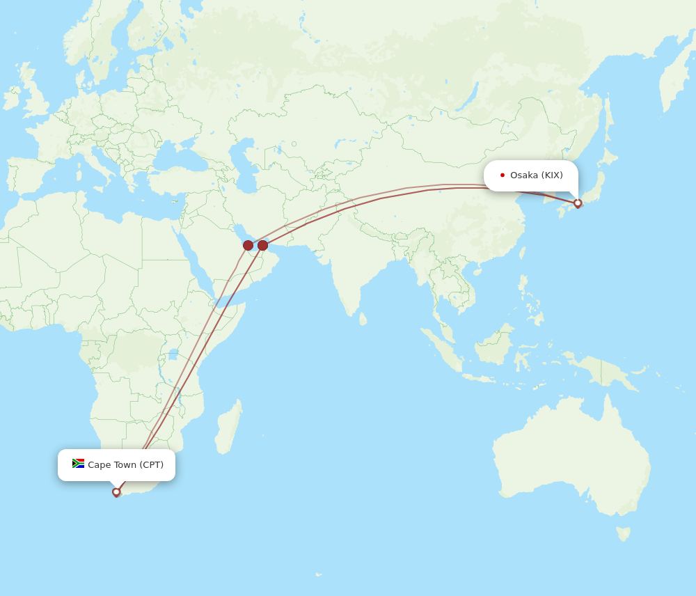CPT to KIX flights and routes map