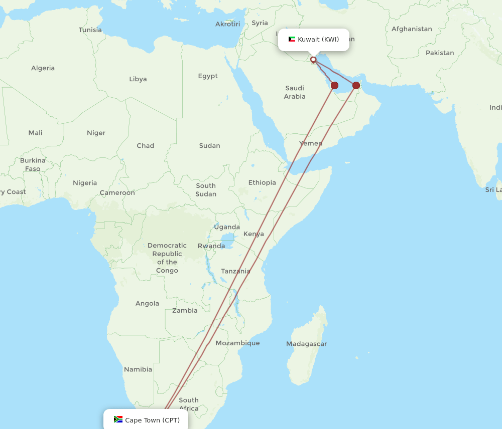CPT-KWI flight routes