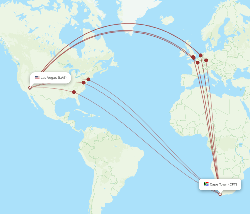 CPT to LAS flights and routes map