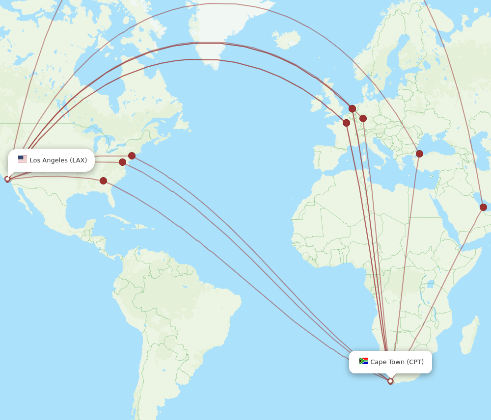 CPT-LAX flight routes