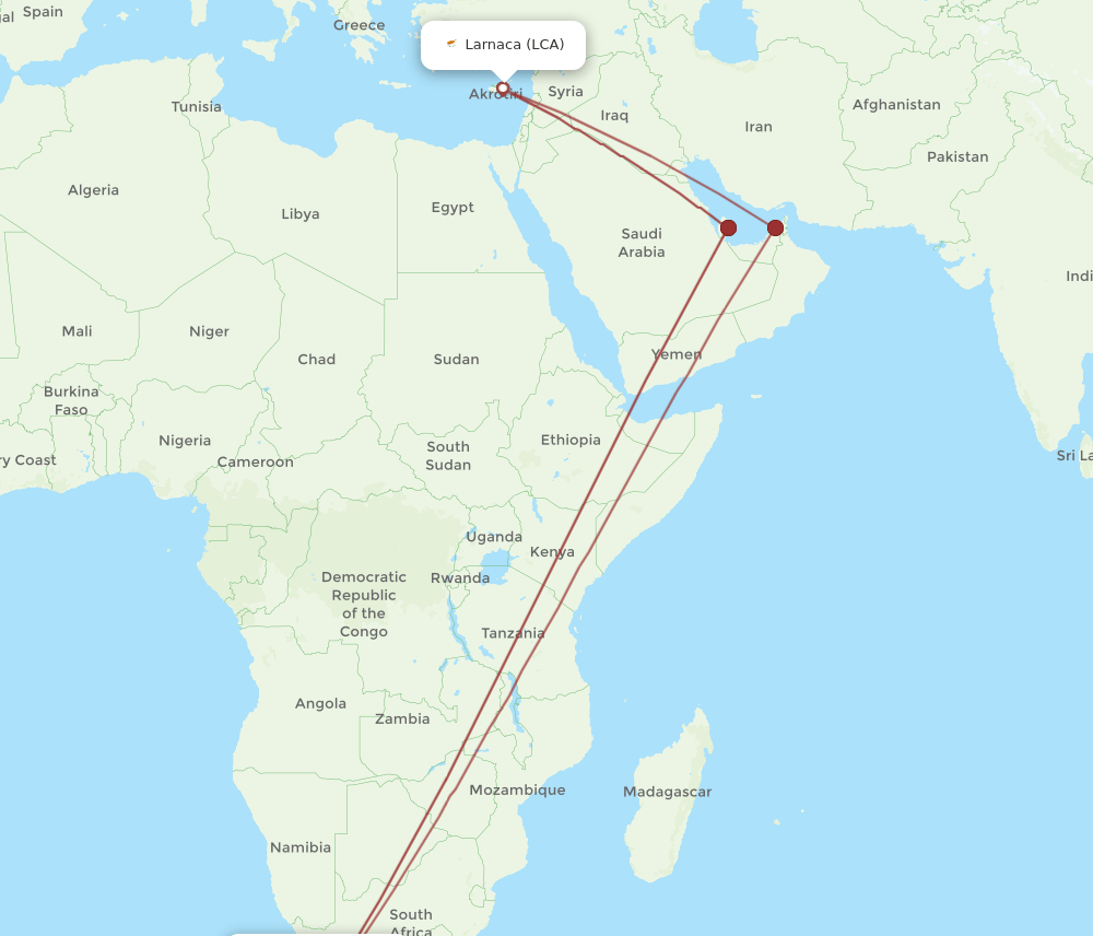 CPT-LCA flight routes