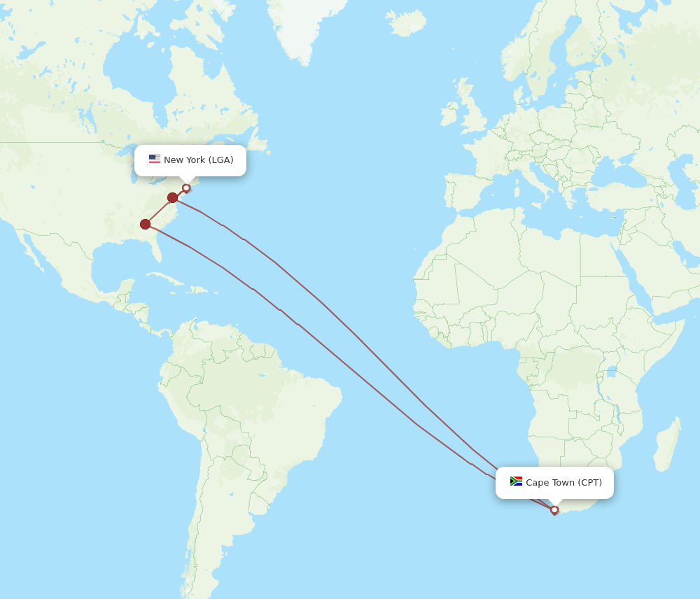 CPT-LGA flight routes
