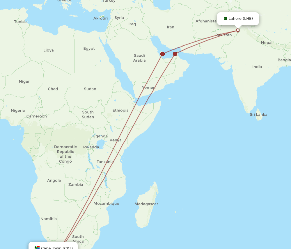 CPT-LHE flight routes