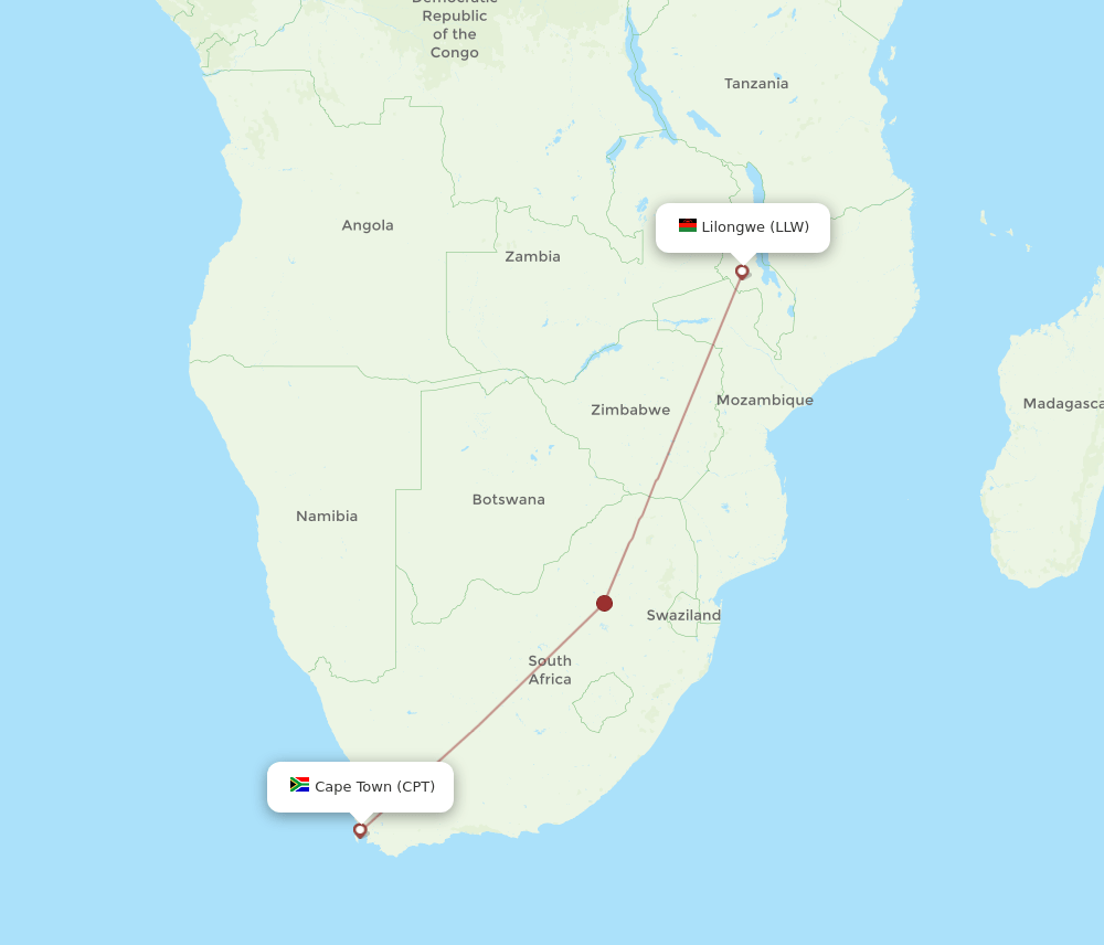 CPT to LLW flights and routes map