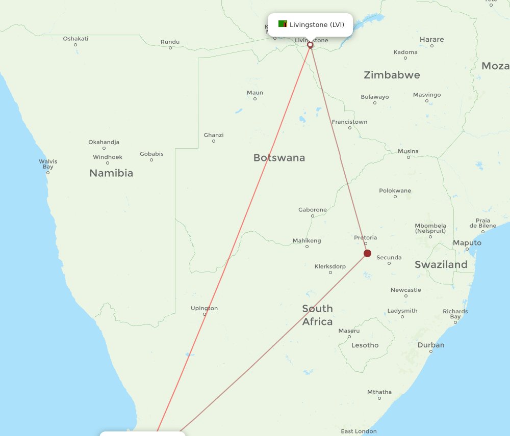 CPT to LVI flights and routes map