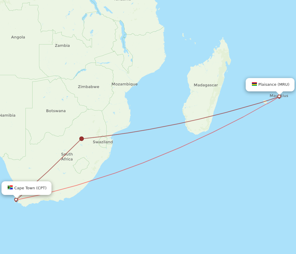 CPT to MRU flights and routes map