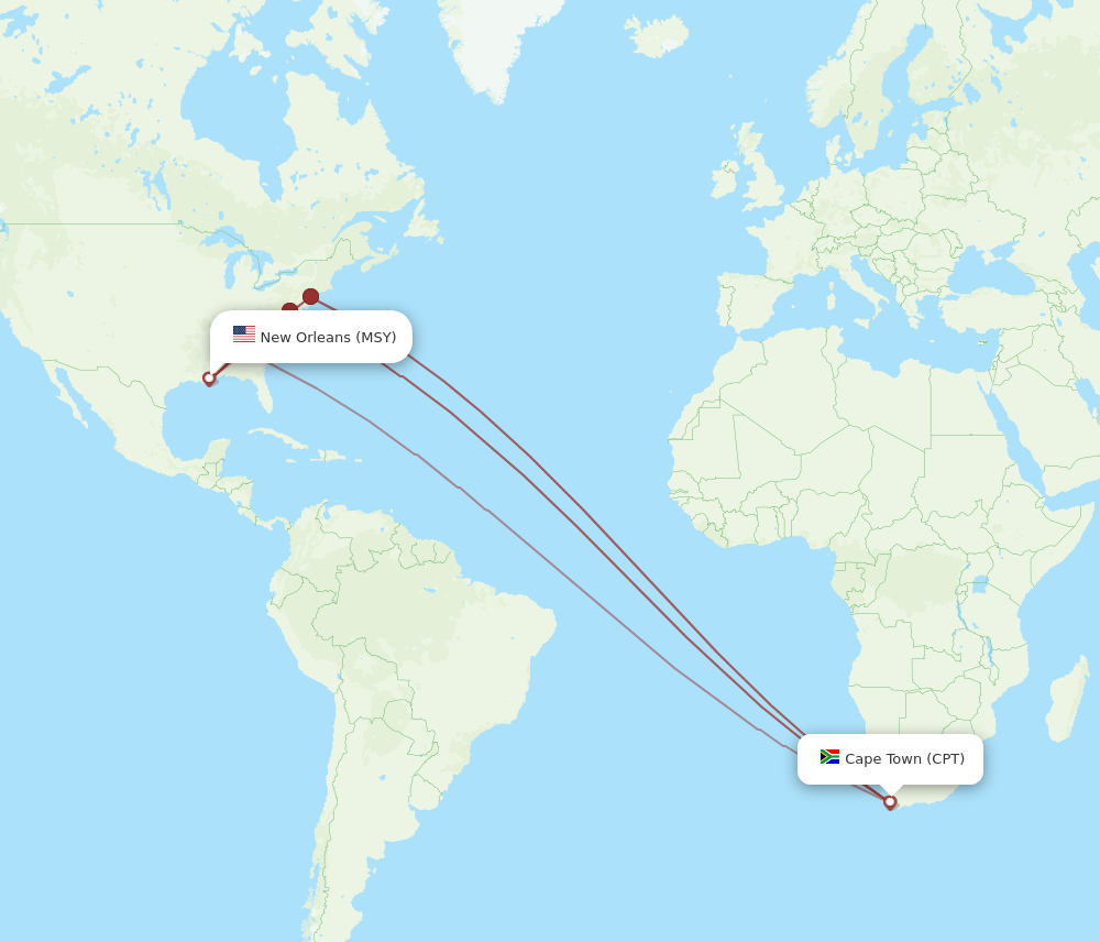 CPT to MSY flights and routes map