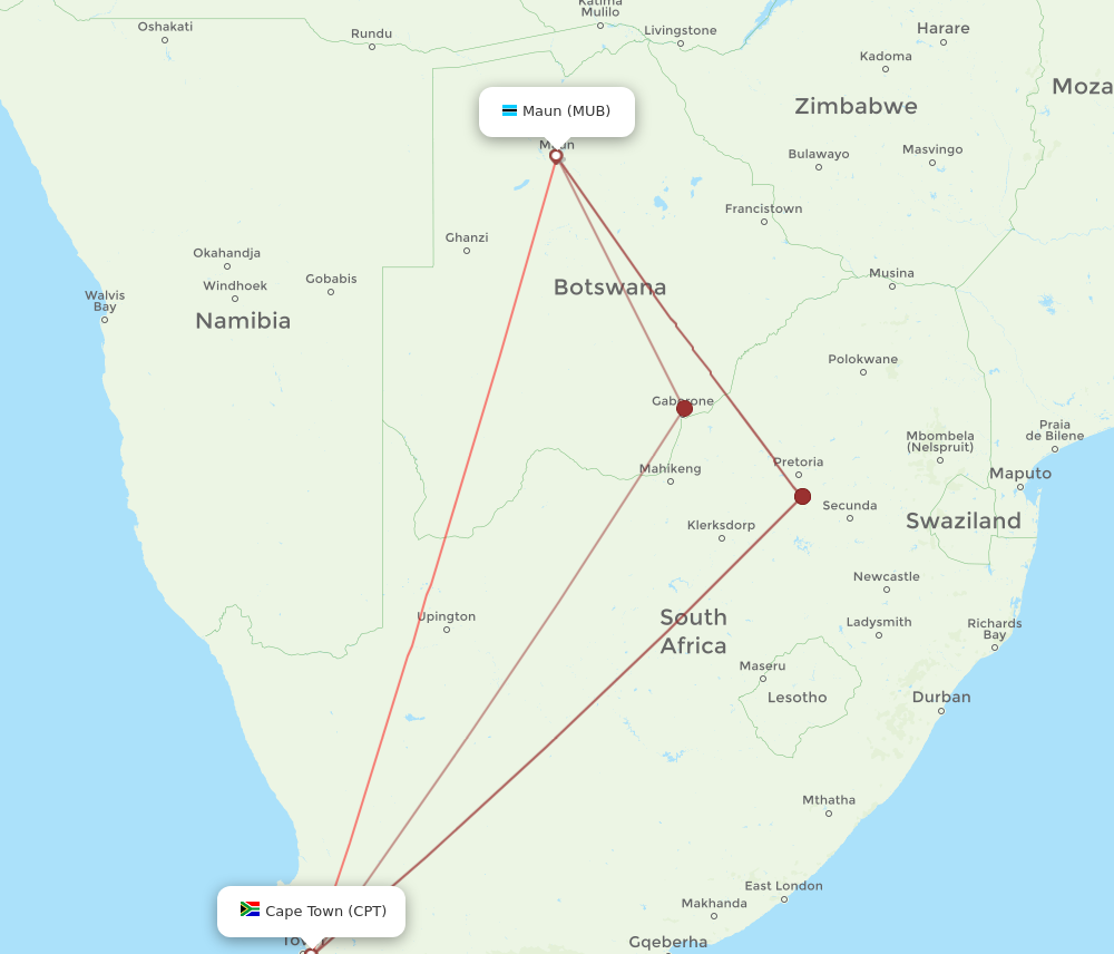 CPT to MUB flights and routes map