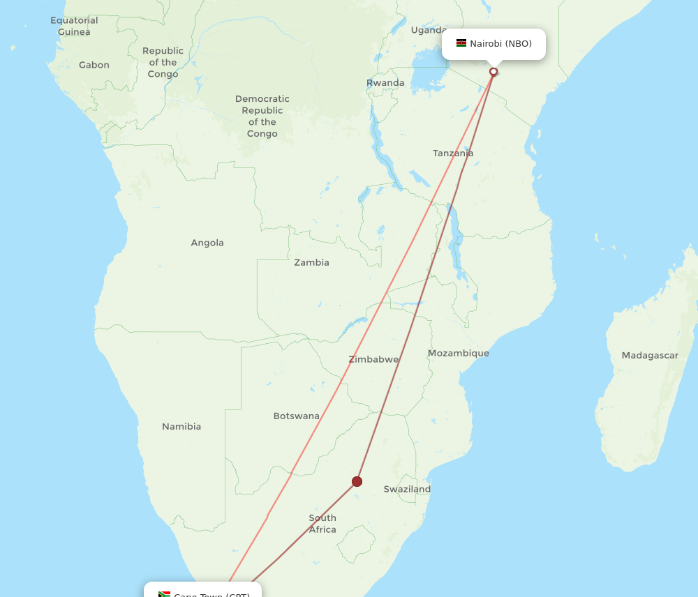 CPT to NBO flights and routes map