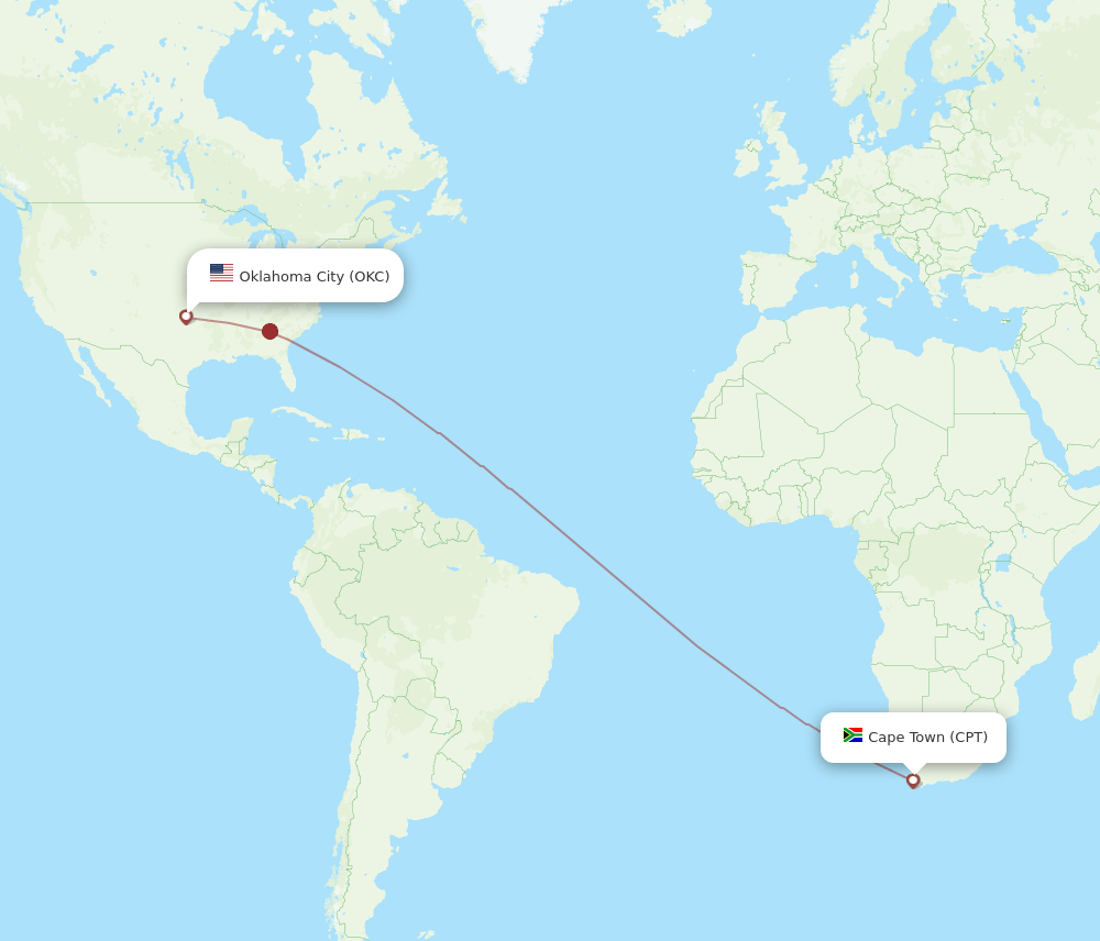 CPT-OKC flight routes