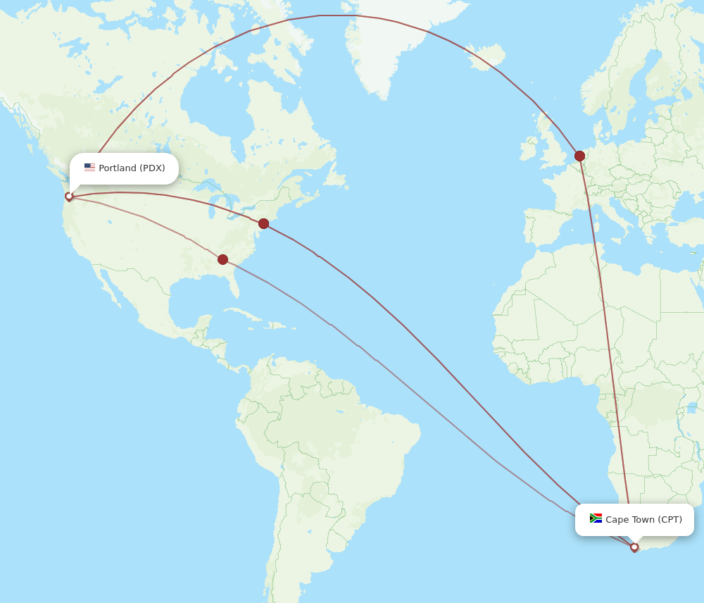CPT-PDX flight routes