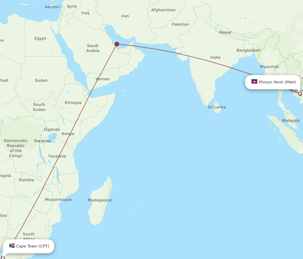 PNH to CPT flights and routes map