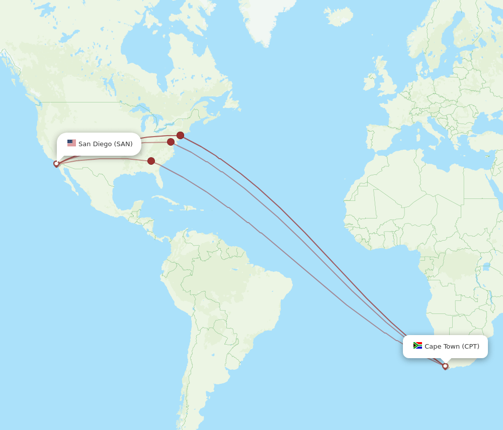 CPT to SAN flights and routes map