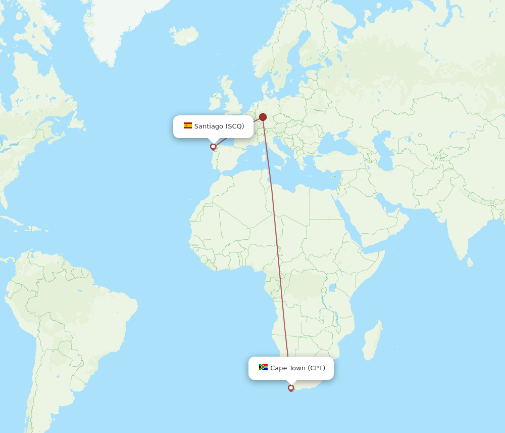 CPT to SCQ flights and routes map