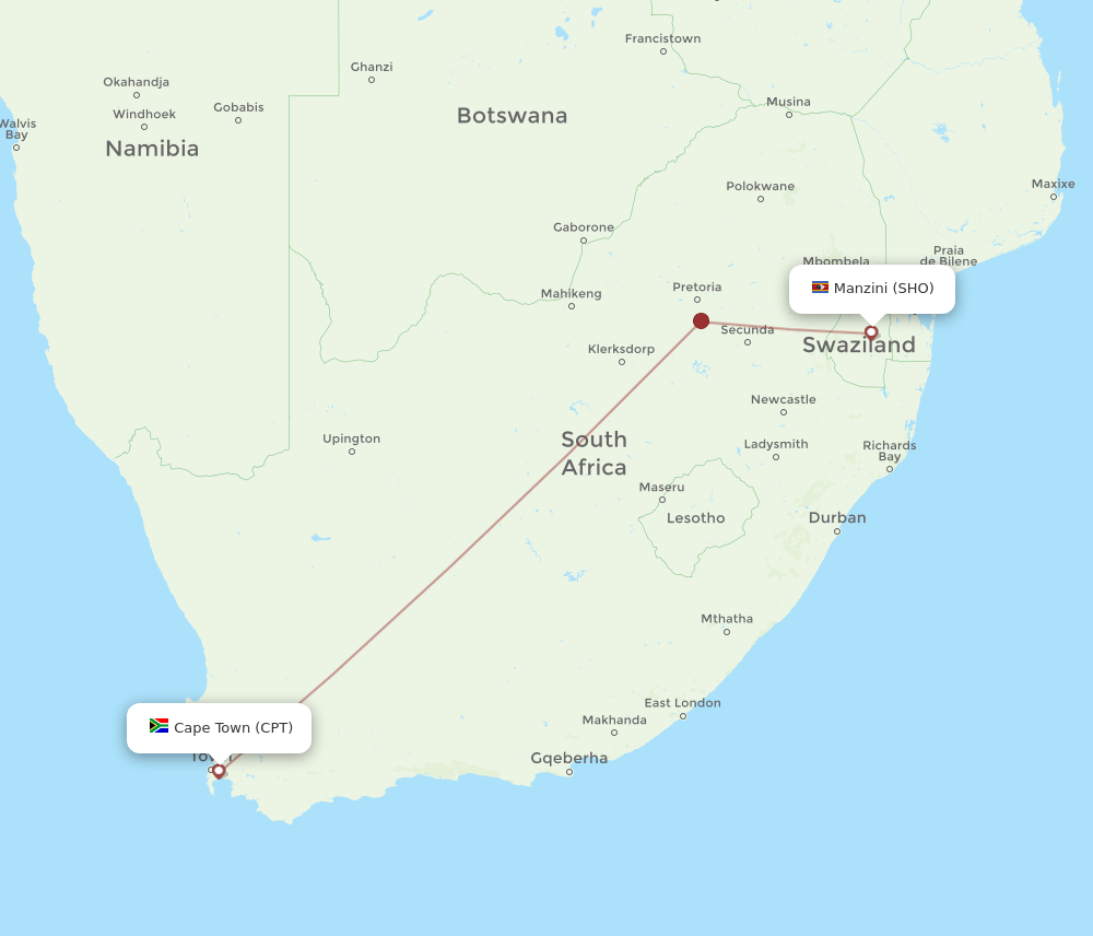CPT to SHO flights and routes map