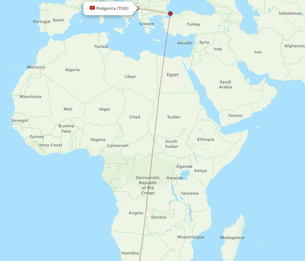 CPT to TGD flights and routes map