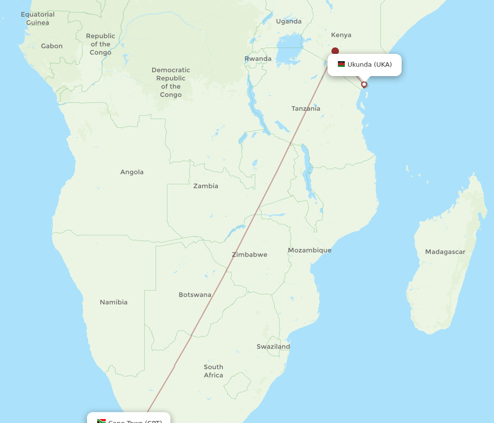 CPT-UKA flight routes