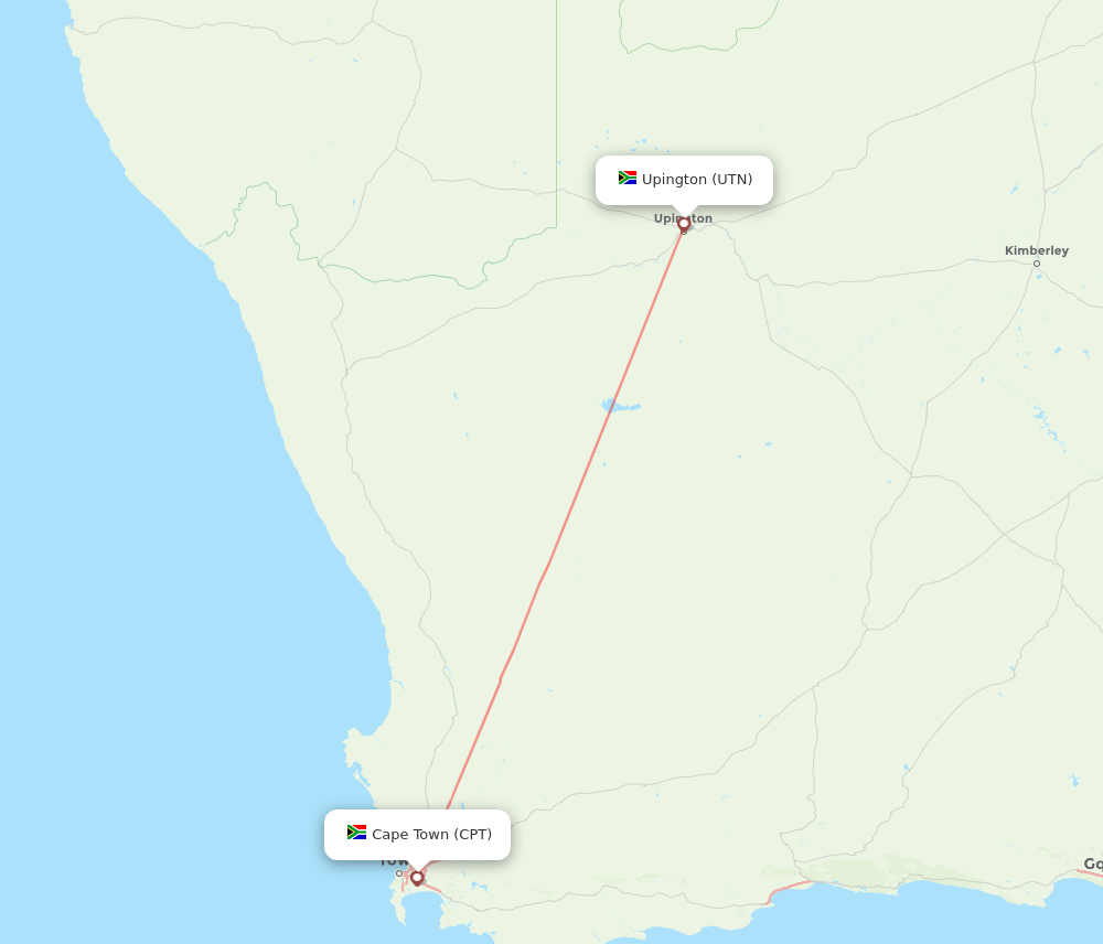 CPT to UTN flights and routes map