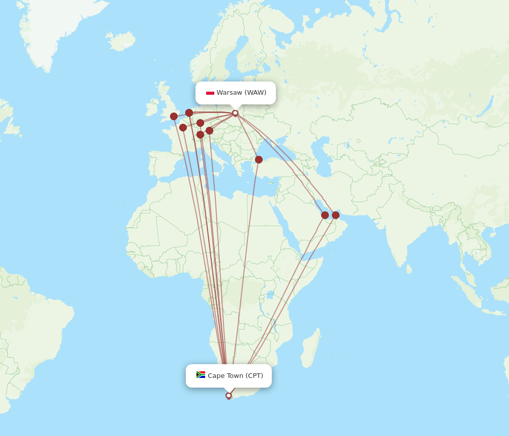 CPT-WAW flight routes