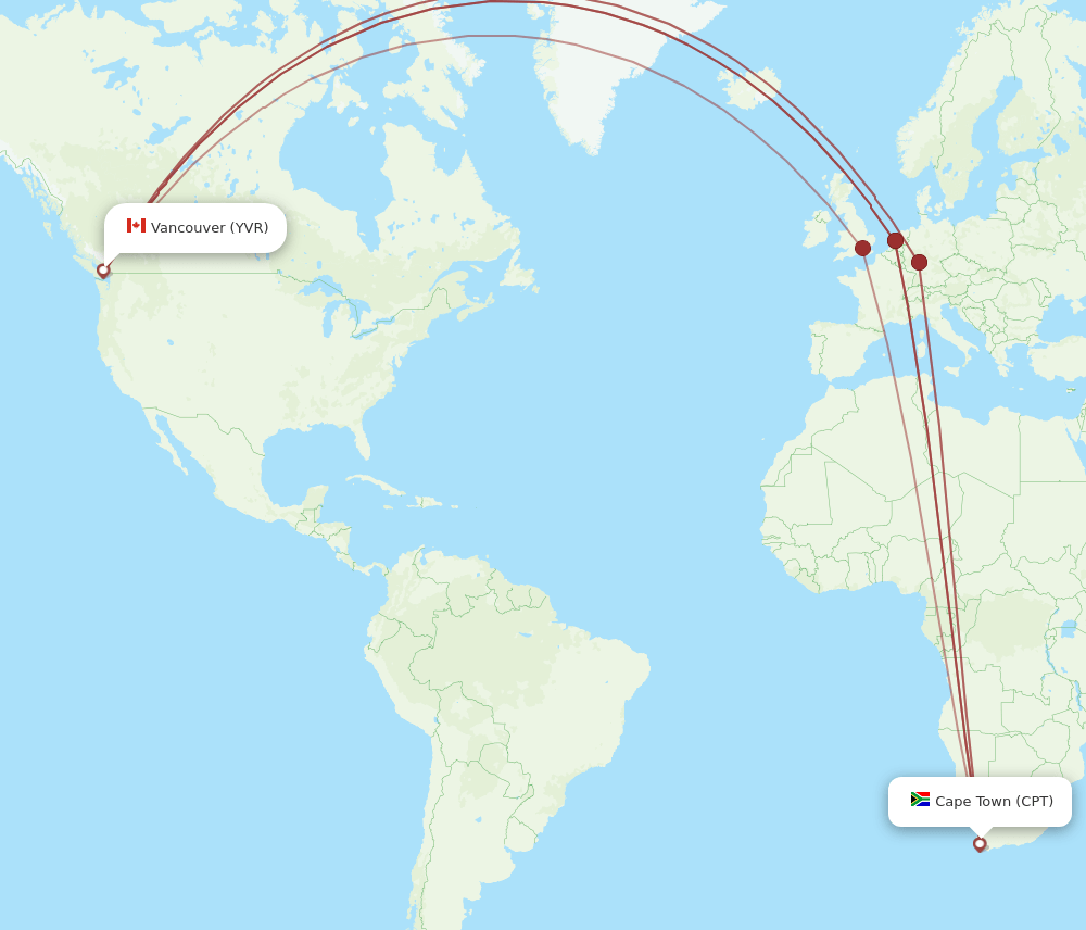 CPT-YVR flight routes